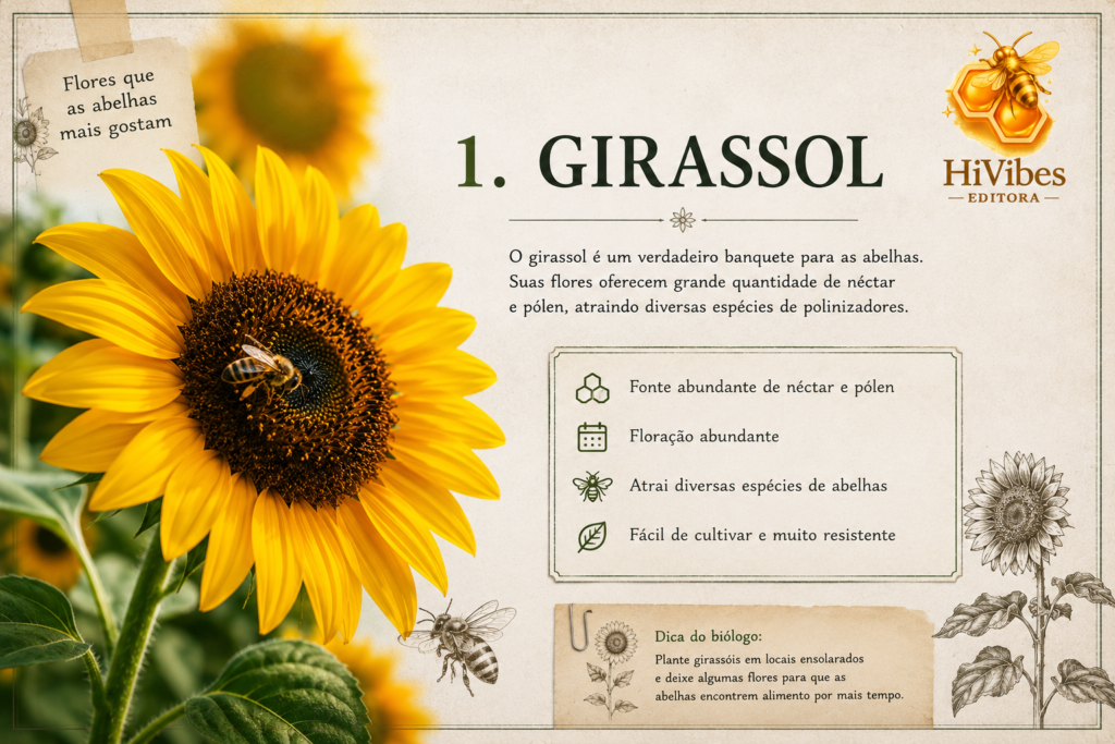 O girassol é um verdadeiro restaurante para as abelhas.